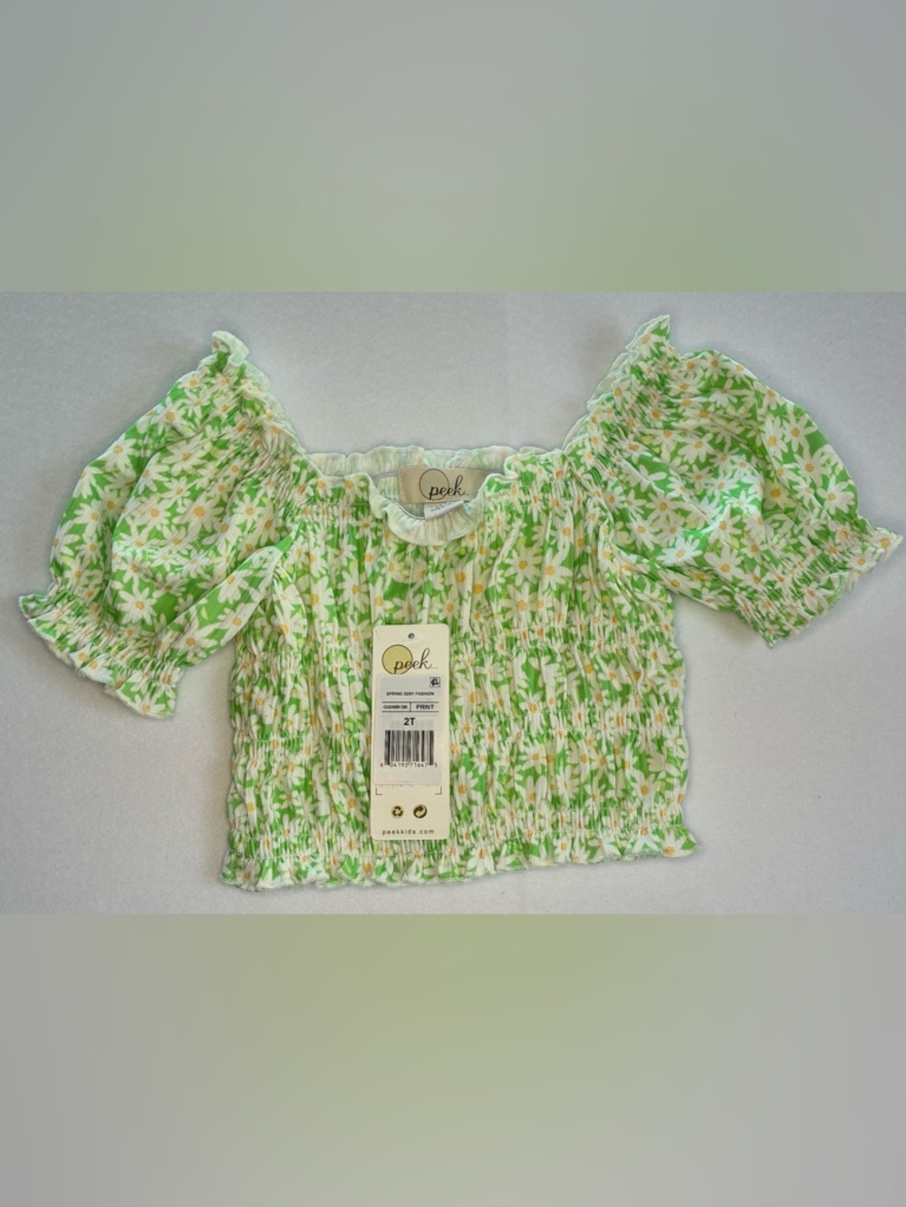 🌸 NWT Peek Kids 2T Floral Smocked Puff Sleeve Lini Blouse 🌿